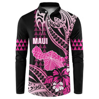 Hawaii Maui Upena Kiloi Button Sweatshirt Kakau Tribal Pattern Pink Version