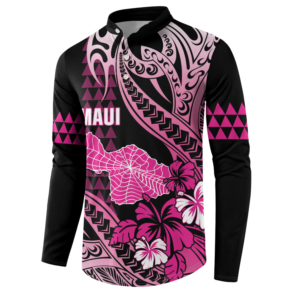 Hawaii Maui Upena Kiloi Button Sweatshirt Kakau Tribal Pattern Pink Version