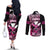 Hawaii Maui Upena Kiloi Couples Matching Off The Shoulder Long Sleeve Dress and Long Sleeve Button Shirt Kakau Tribal Pattern Pink Version