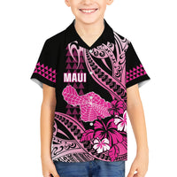Hawaii Maui Upena Kiloi Family Matching Tank Maxi Dress and Hawaiian Shirt Kakau Tribal Pattern Pink Version