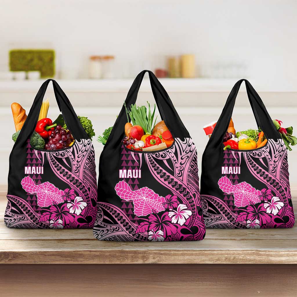 Hawaii Maui Upena Kiloi Grocery Bag Kakau Tribal Pattern Pink Version