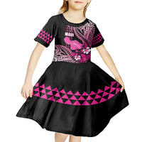 Hawaii Maui Upena Kiloi Kid Short Sleeve Dress Kakau Tribal Pattern Pink Version