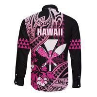 Hawaii Maui Upena Kiloi Long Sleeve Button Shirt Kakau Tribal Pattern Pink Version
