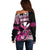 Hawaii Maui Upena Kiloi Off Shoulder Sweater Kakau Tribal Pattern Pink Version