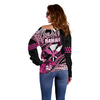 Hawaii Maui Upena Kiloi Off Shoulder Sweater Kakau Tribal Pattern Pink Version