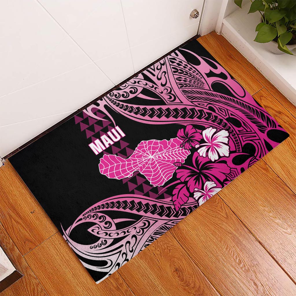 Hawaii Maui Upena Kiloi Rubber Doormat Kakau Tribal Pattern Pink Version