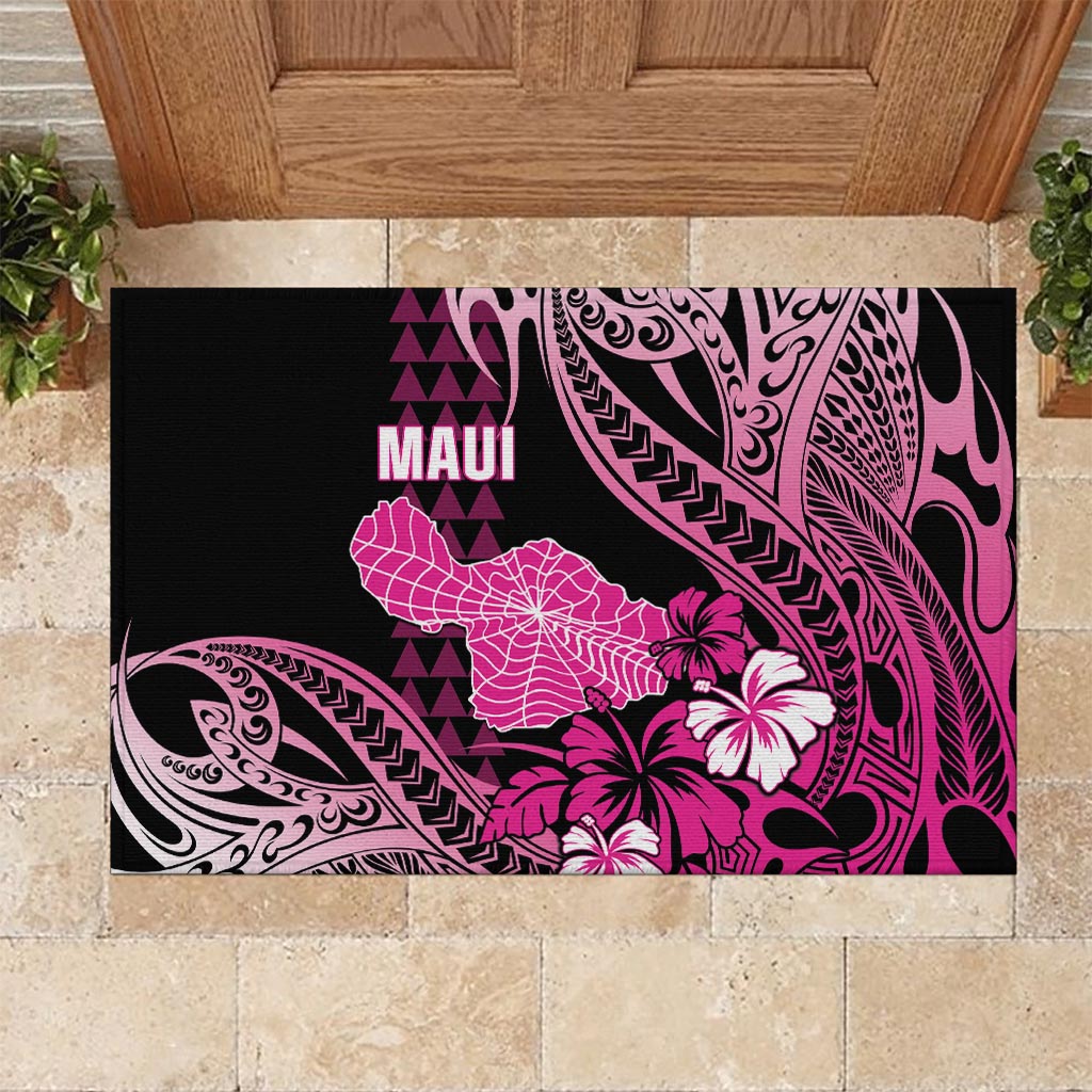 Hawaii Maui Upena Kiloi Rubber Doormat Kakau Tribal Pattern Pink Version
