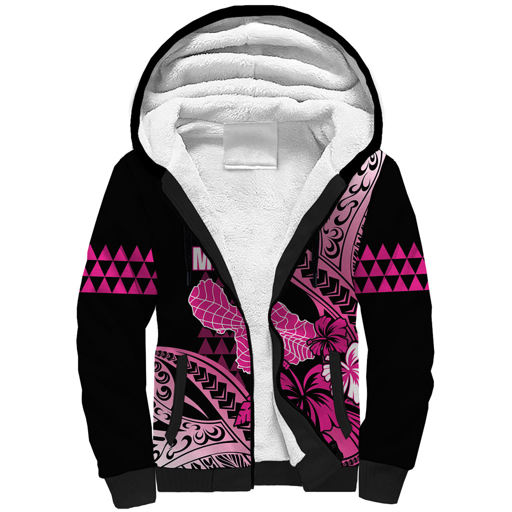 Hawaii Maui Upena Kiloi Sherpa Hoodie Kakau Tribal Pattern Pink Version