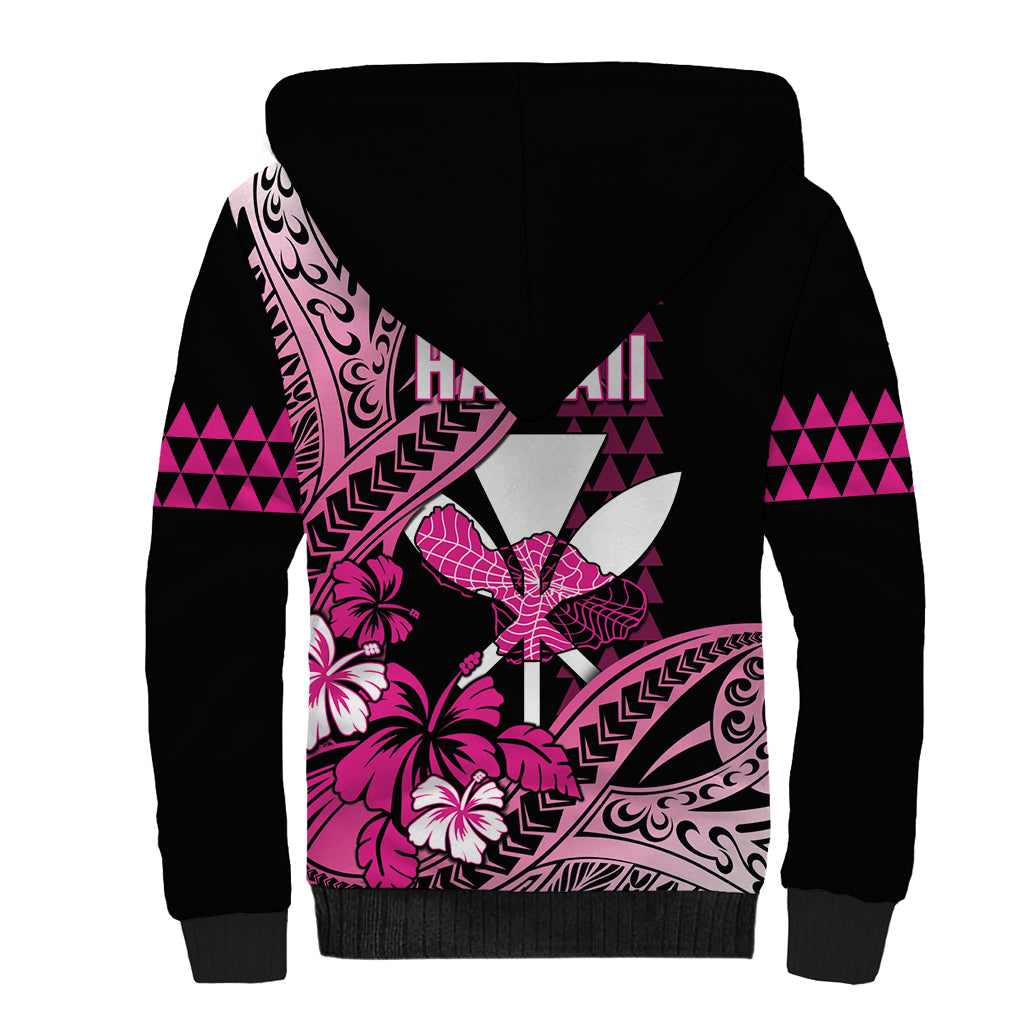 Hawaii Maui Upena Kiloi Sherpa Hoodie Kakau Tribal Pattern Pink Version