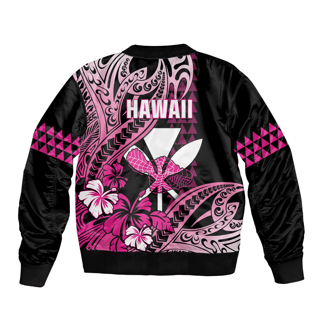 Hawaii Maui Upena Kiloi Sleeve Zip Bomber Jacket Kakau Tribal Pattern Pink Version