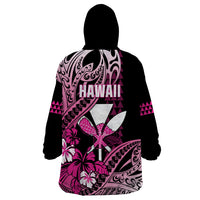Hawaii Maui Upena Kiloi Wearable Blanket Hoodie Kakau Tribal Pattern Pink Version