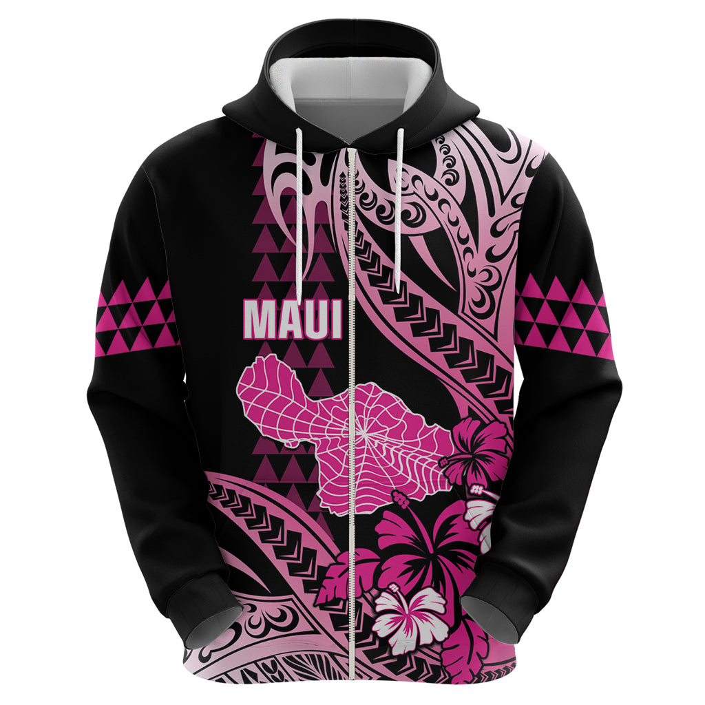 Hawaii Maui Upena Kiloi Zip Hoodie Kakau Tribal Pattern Pink Version