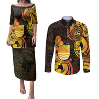 Personalised Kiribati Independence Day Couples Matching Puletasi and Long Sleeve Button Shirt 46th Anniversary