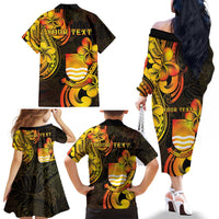 Personalised Kiribati Independence Day Family Matching Off The Shoulder Long Sleeve Dress and Hawaiian Shirt 46th Anniversary