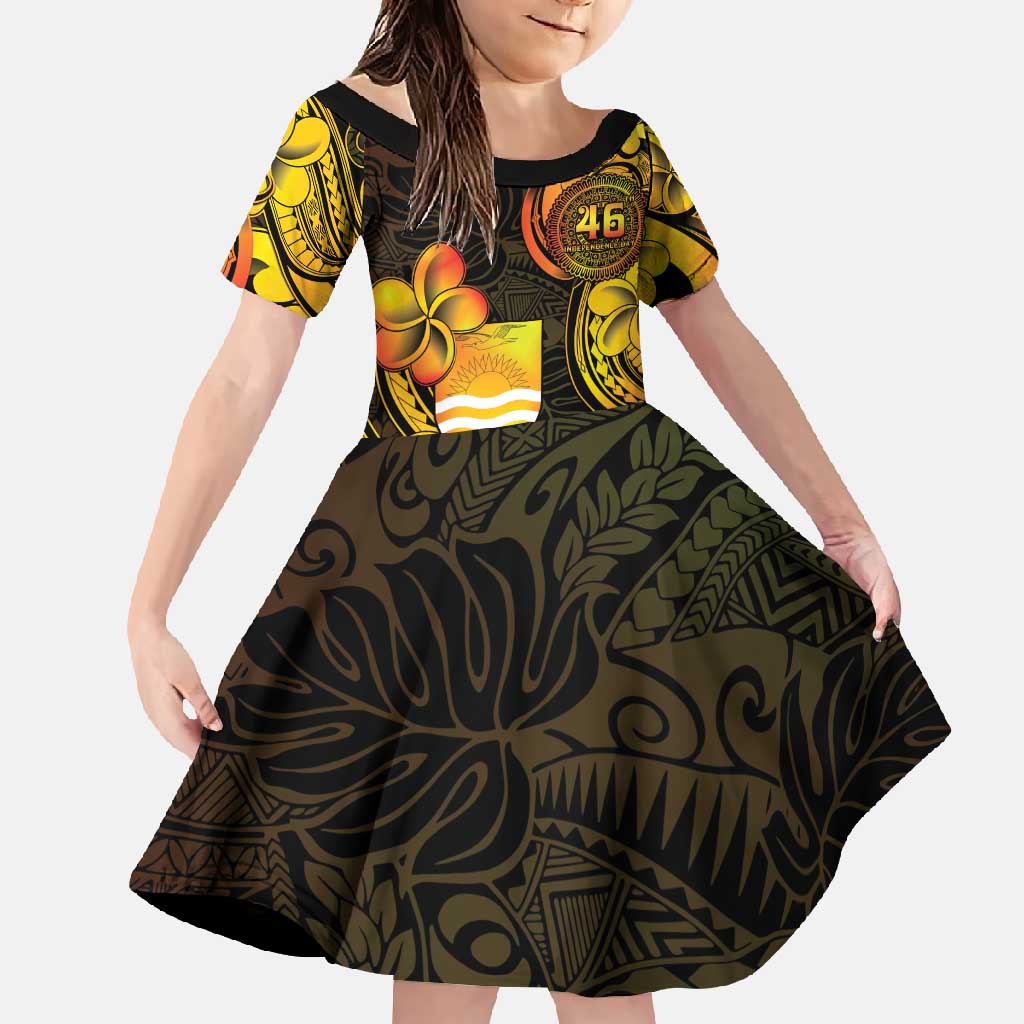 Personalised Kiribati Independence Day Family Matching Off Shoulder Maxi Dress and Hawaiian Shirt 46th Anniversary