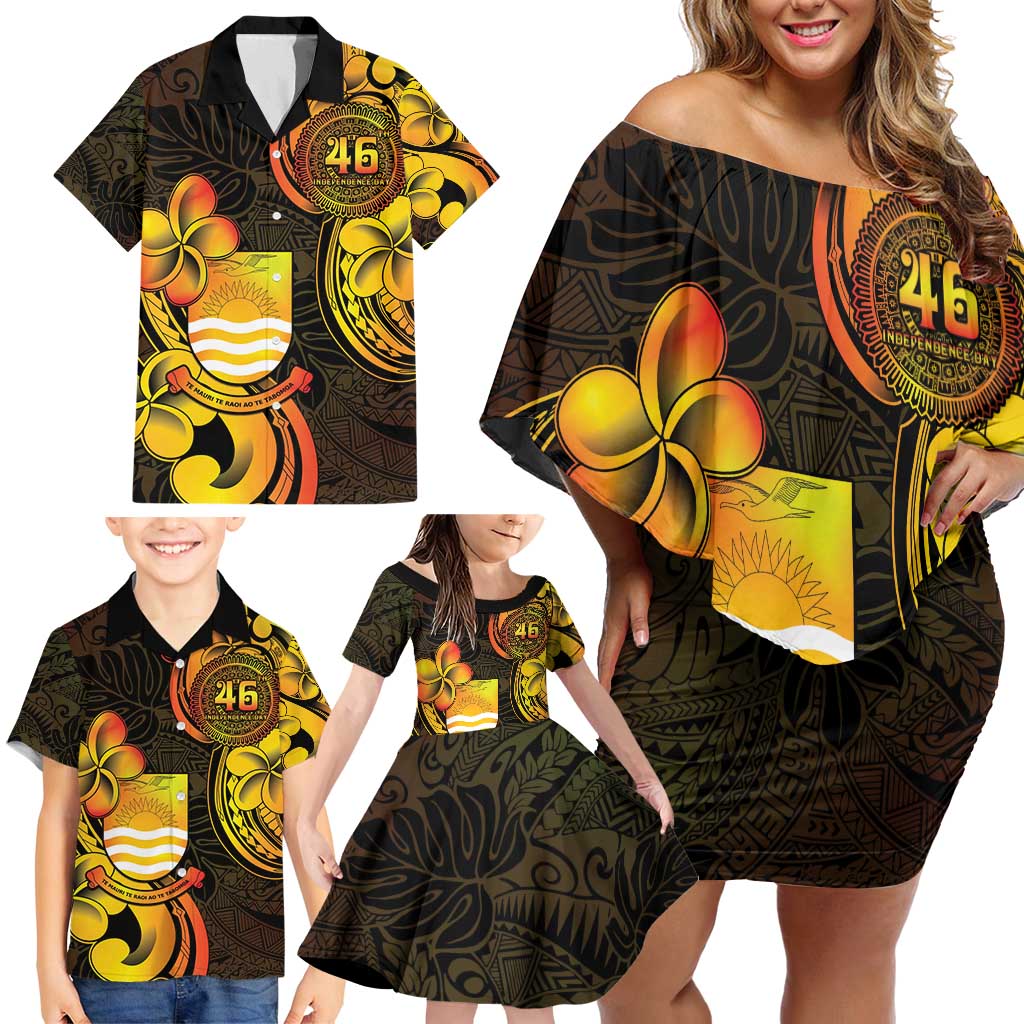 Personalised Kiribati Independence Day Family Matching Off Shoulder Short Dress and Hawaiian Shirt 46th Anniversary