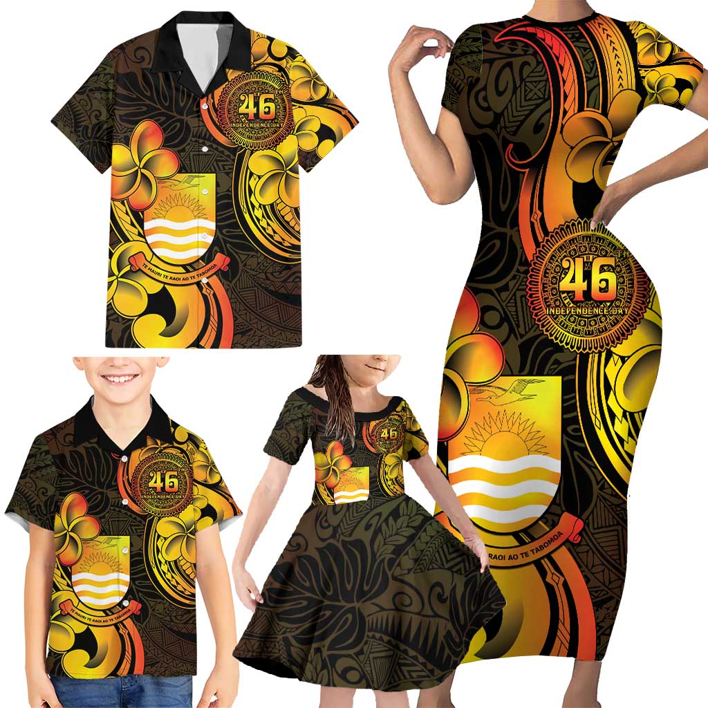 Personalised Kiribati Independence Day Family Matching Short Sleeve Bodycon Dress and Hawaiian Shirt 46th Anniversary