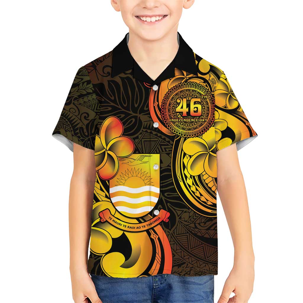 Personalised Kiribati Independence Day Family Matching Short Sleeve Bodycon Dress and Hawaiian Shirt 46th Anniversary