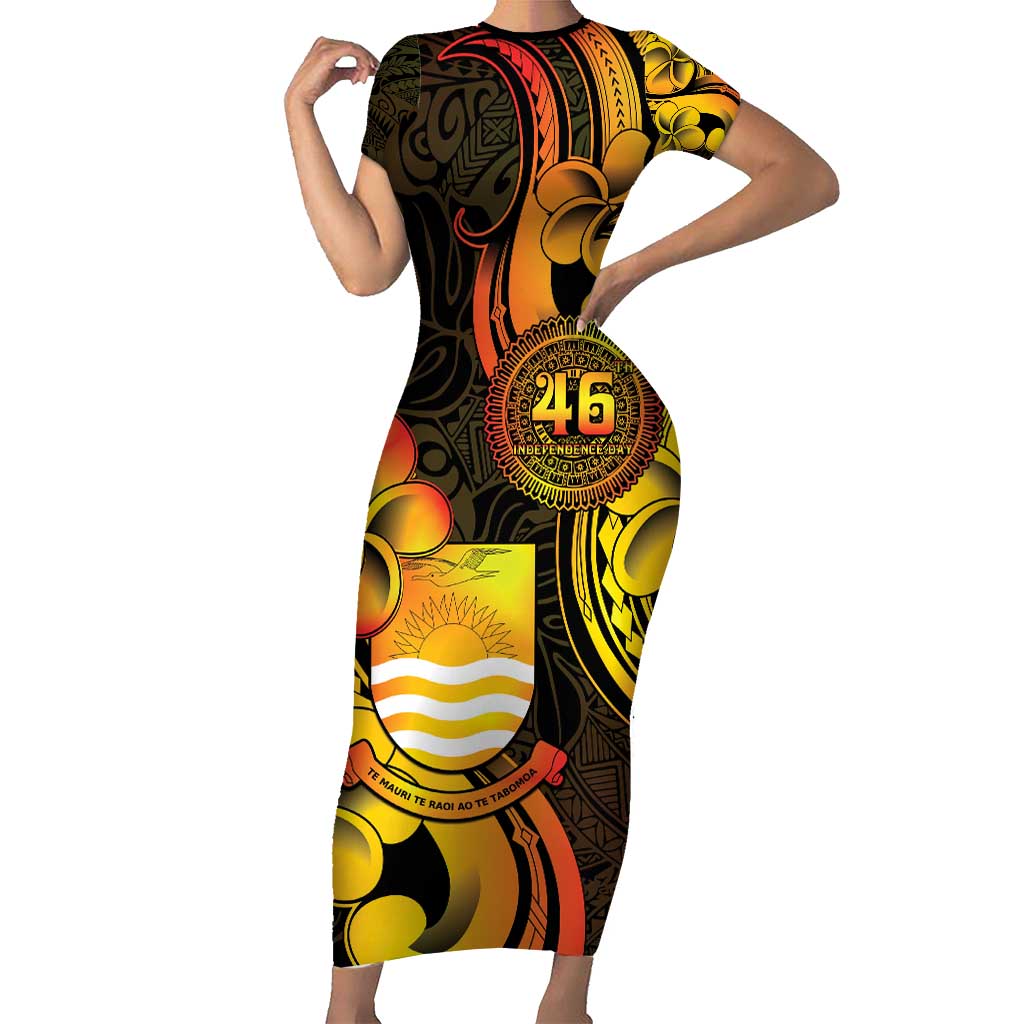 Personalised Kiribati Independence Day Short Sleeve Bodycon Dress 46th Anniversary