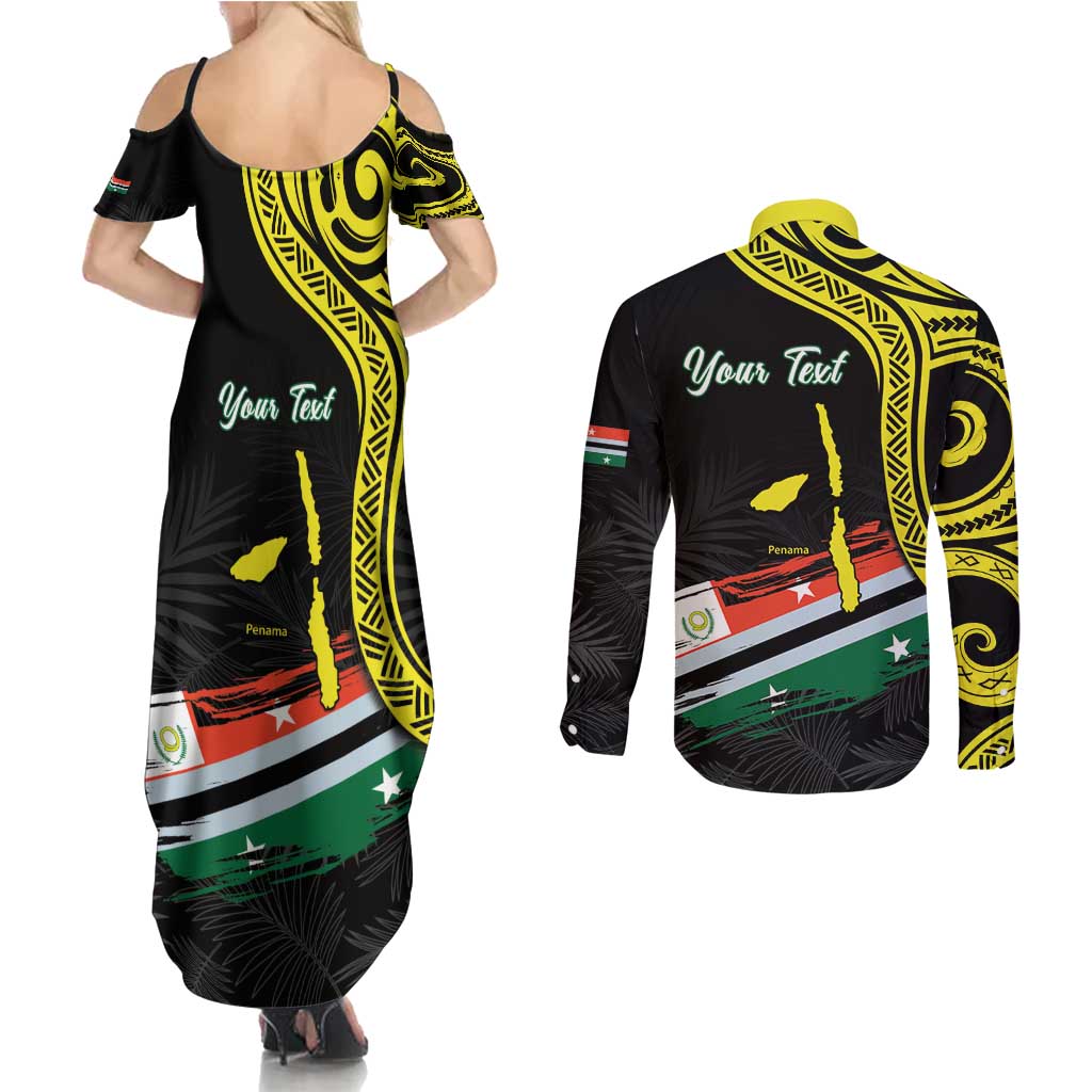 Personalised Vanuatu Penama Day Couples Matching Summer Maxi Dress and Long Sleeve Button Shirt Grunge Flag Style - Polynesian Pride