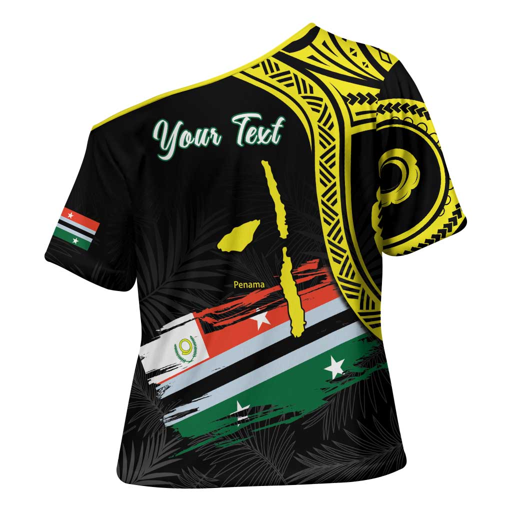 Personalised Vanuatu Penama Day Cross Shoulder Shirt Grunge Flag Style - Polynesian Pride