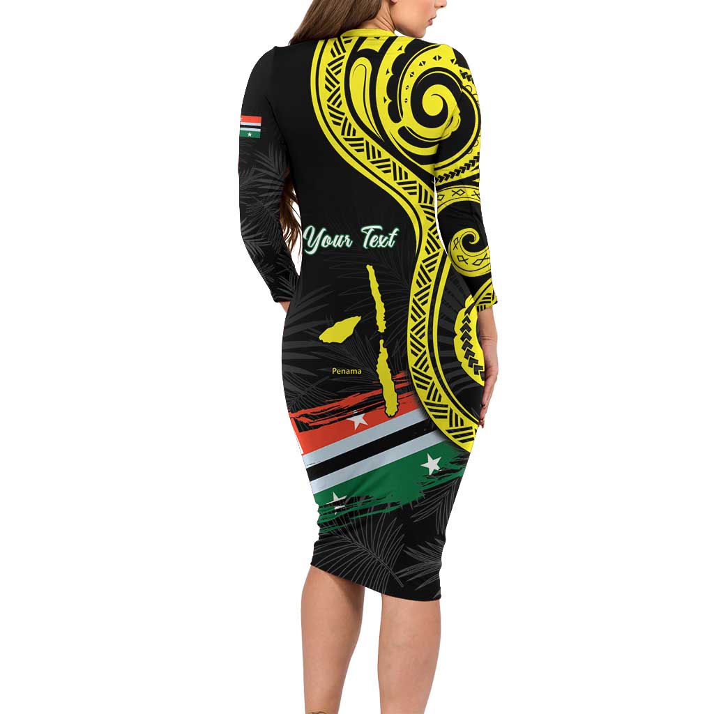 Personalised Vanuatu Penama Day Family Matching Long Sleeve Bodycon Dress and Hawaiian Shirt Grunge Flag Style - Polynesian Pride