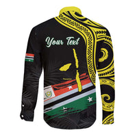 Personalised Vanuatu Penama Day Long Sleeve Button Shirt Grunge Flag Style - Polynesian Pride