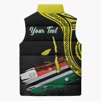 Personalised Vanuatu Penama Day Sleeveless Puffer Jacket Grunge Flag Style - Polynesian Pride