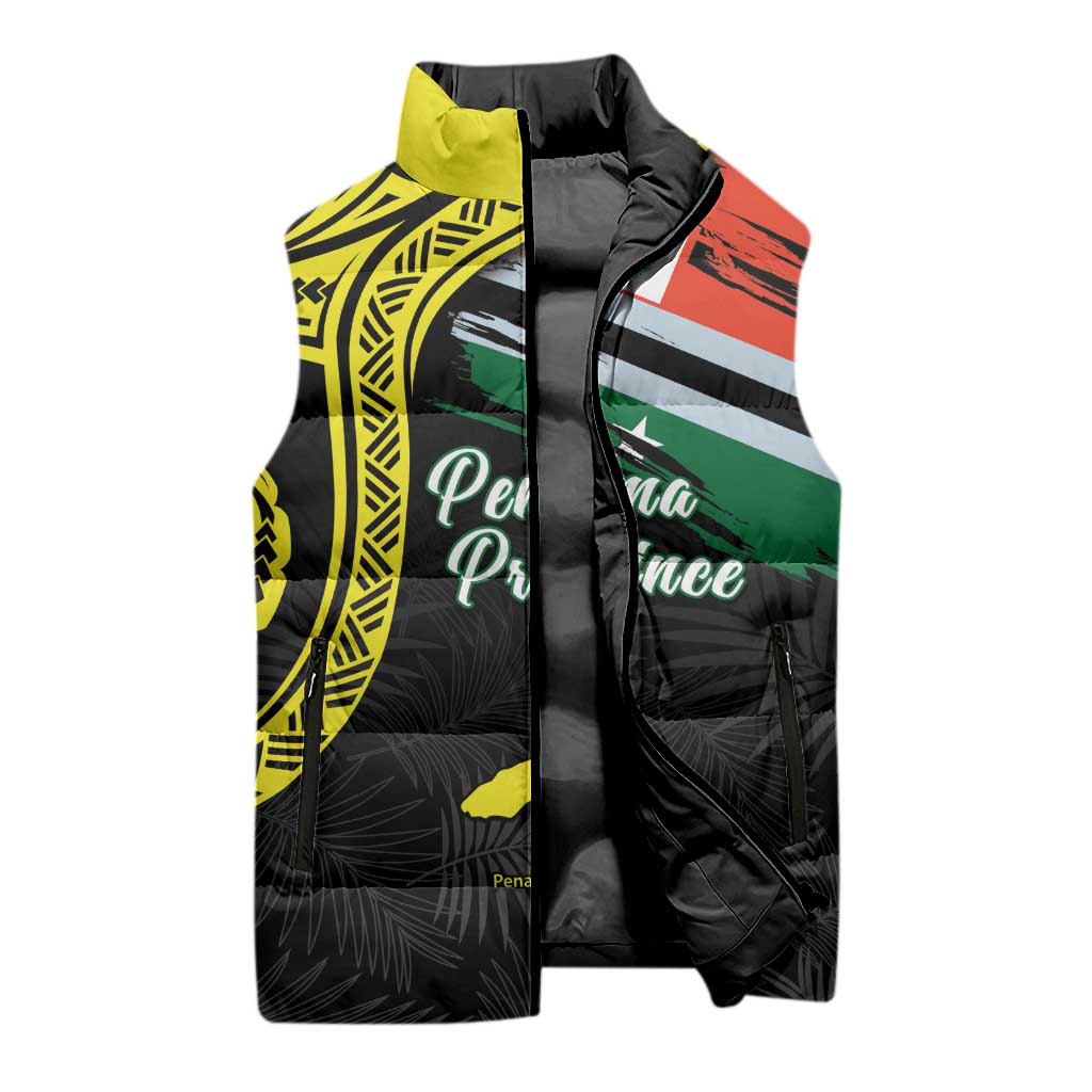 Personalised Vanuatu Penama Day Sleeveless Puffer Jacket Grunge Flag Style - Polynesian Pride