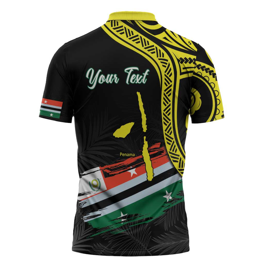 Personalised Vanuatu Penama Day Zipper Polo Shirt Grunge Flag Style - Polynesian Pride