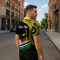 Personalised Vanuatu Penama Day Zipper Polo Shirt Grunge Flag Style - Polynesian Pride