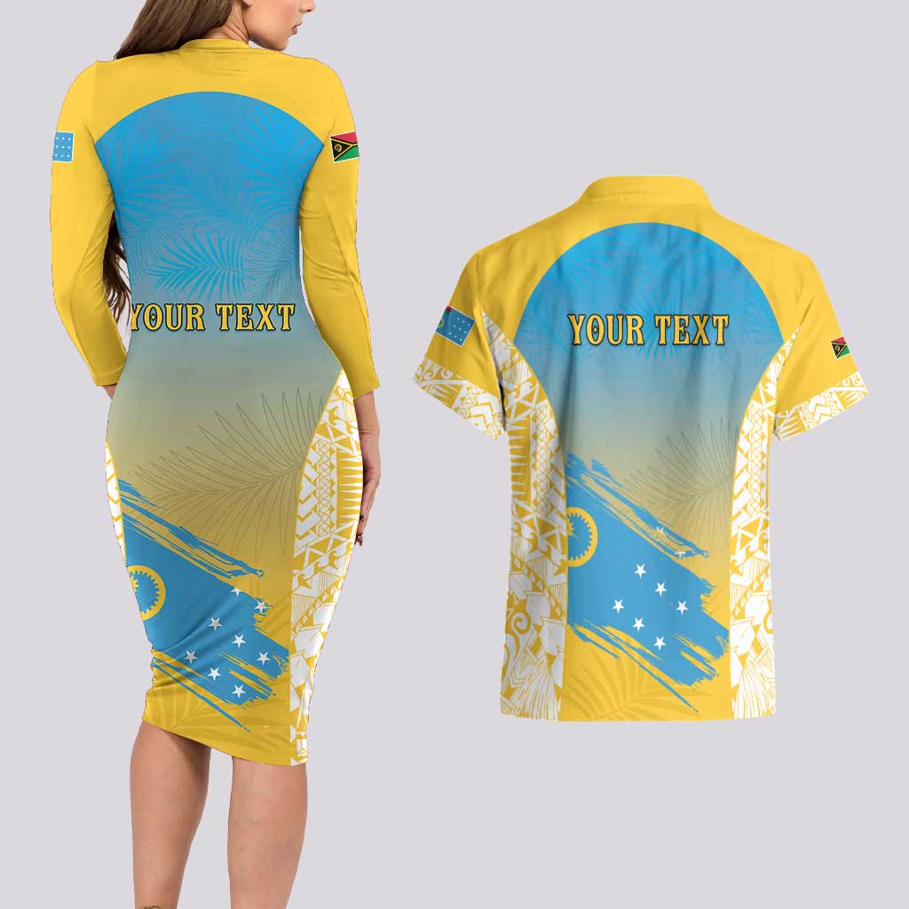 Personalised Vanuatu Sanma Day Couples Matching Long Sleeve Bodycon Dress and Hawaiian Shirt Special Style - Polynesian Pride