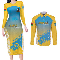 Personalised Vanuatu Sanma Day Couples Matching Long Sleeve Bodycon Dress and Long Sleeve Button Shirt Special Style - Polynesian Pride