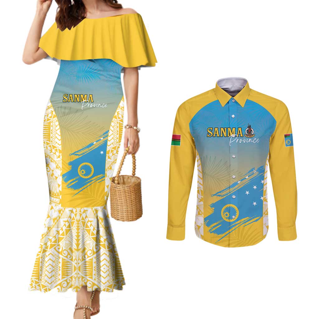 Personalised Vanuatu Sanma Day Couples Matching Mermaid Dress and Long Sleeve Button Shirt Special Style - Polynesian Pride