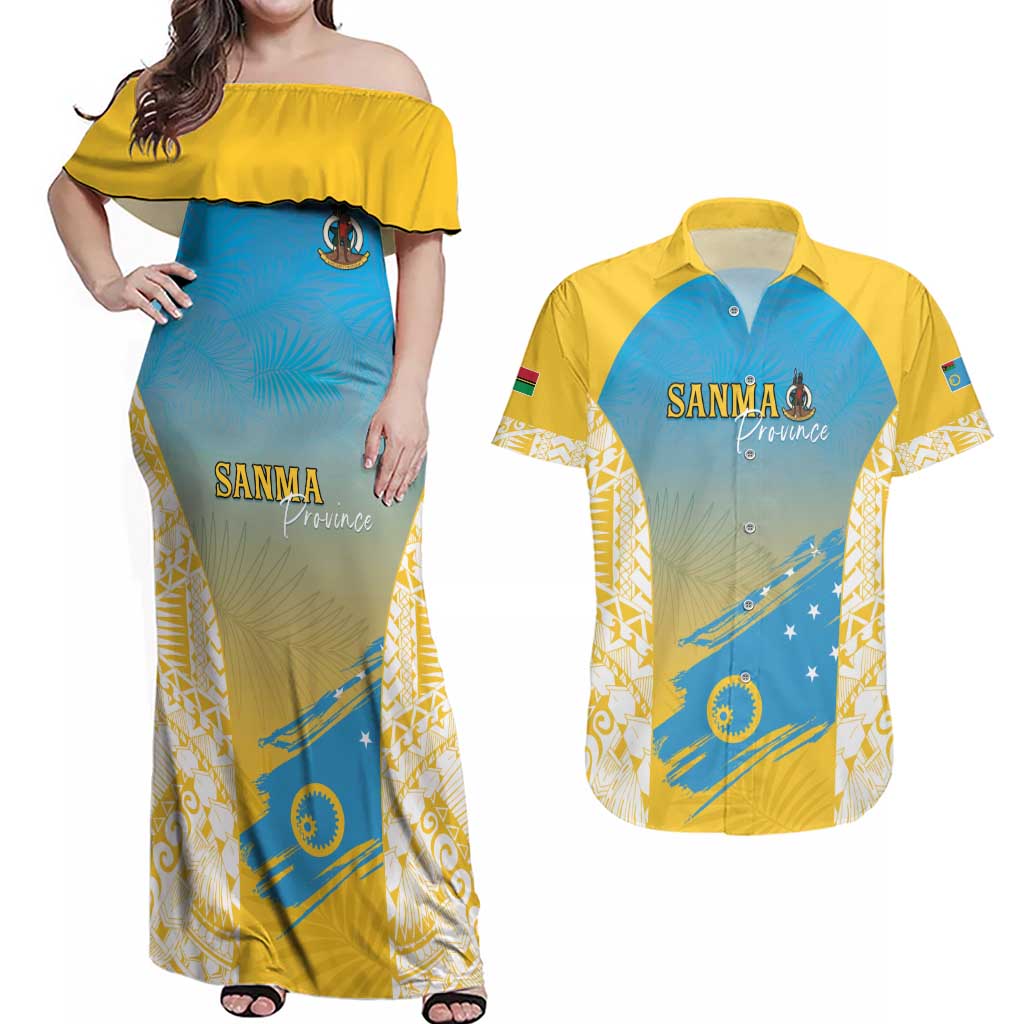 Personalised Vanuatu Sanma Day Couples Matching Off Shoulder Maxi Dress and Hawaiian Shirt Special Style - Polynesian Pride