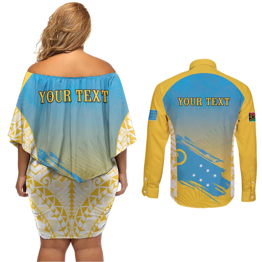 Personalised Vanuatu Sanma Day Couples Matching Off Shoulder Short Dress and Long Sleeve Button Shirt Special Style - Polynesian Pride