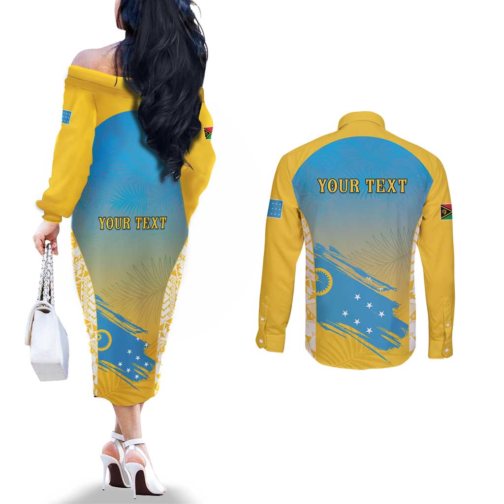Personalised Vanuatu Sanma Day Couples Matching Off The Shoulder Long Sleeve Dress and Long Sleeve Button Shirt Special Style - Polynesian Pride