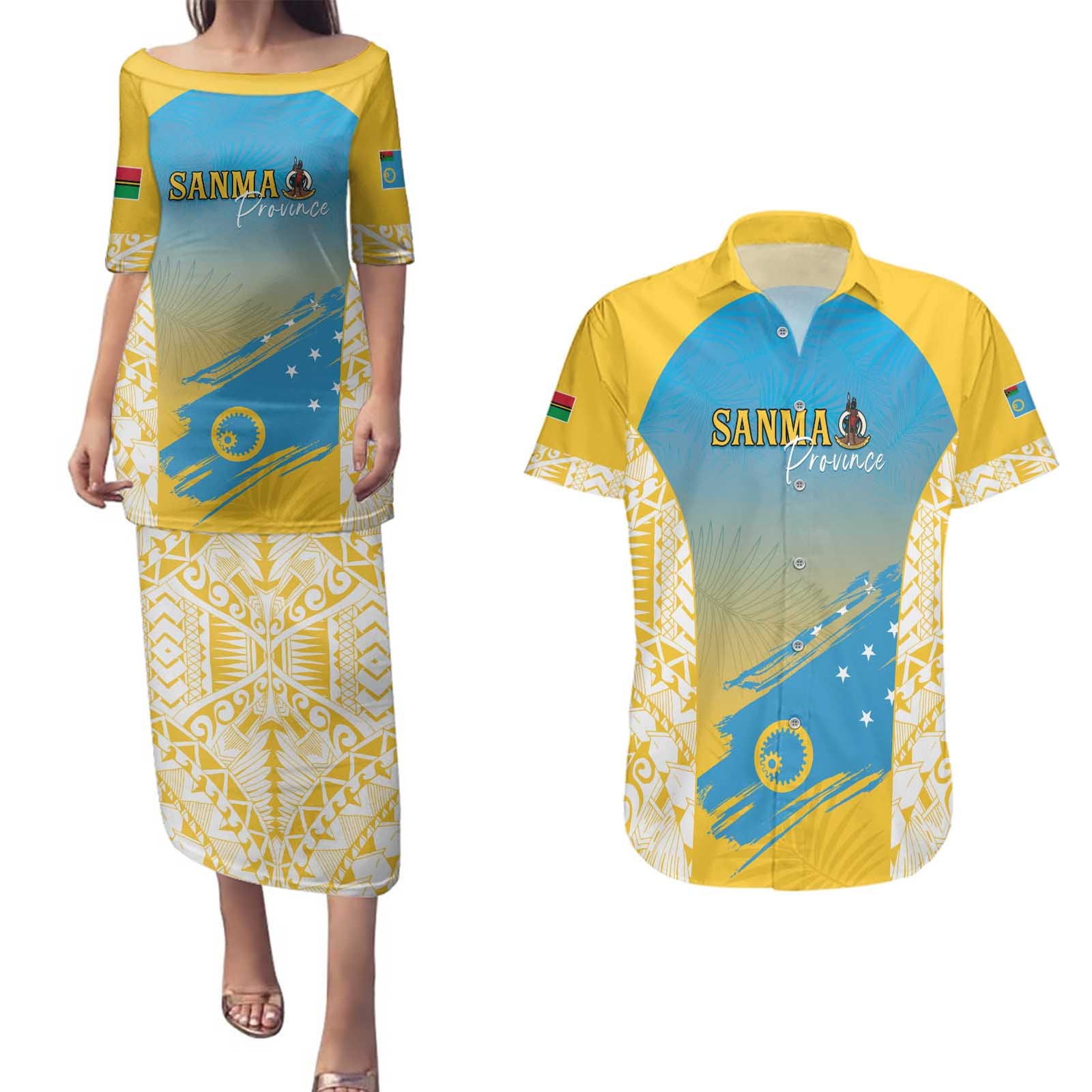 Personalised Vanuatu Sanma Day Couples Matching Puletasi and Hawaiian Shirt Special Style - Polynesian Pride