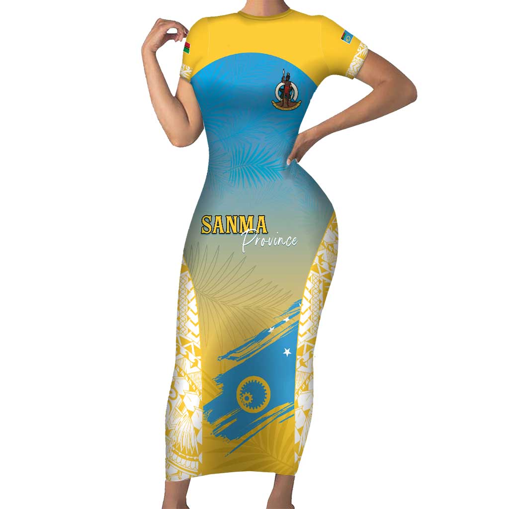 Personalised Vanuatu Sanma Day Short Sleeve Bodycon Dress Special Style - Polynesian Pride