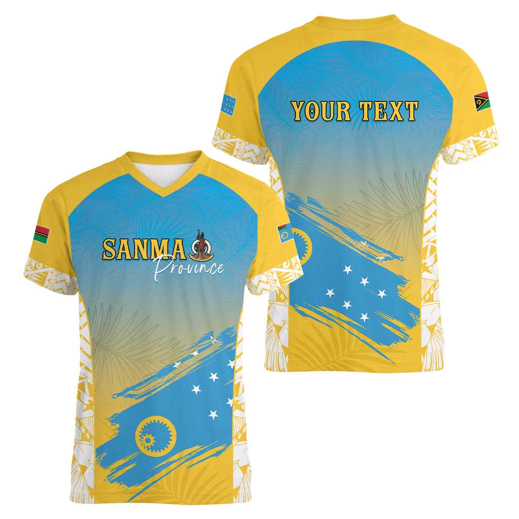 Personalised Vanuatu Sanma Day Women V-Neck T-Shirt Special Style - Polynesian Pride