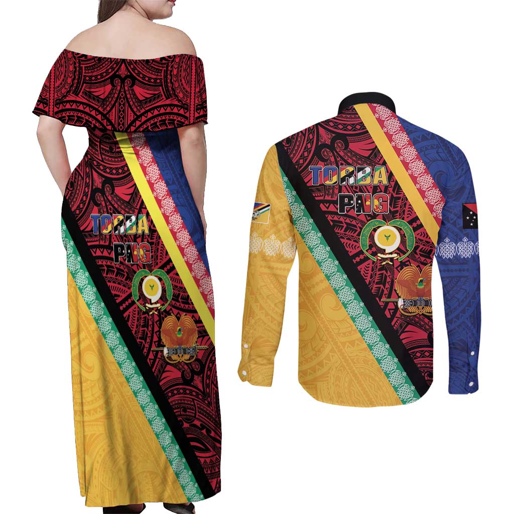 Love Torba PNG Day Couples Matching Off Shoulder Maxi Dress and Long Sleeve Button Shirt Together We Grow - Polynesian Pride