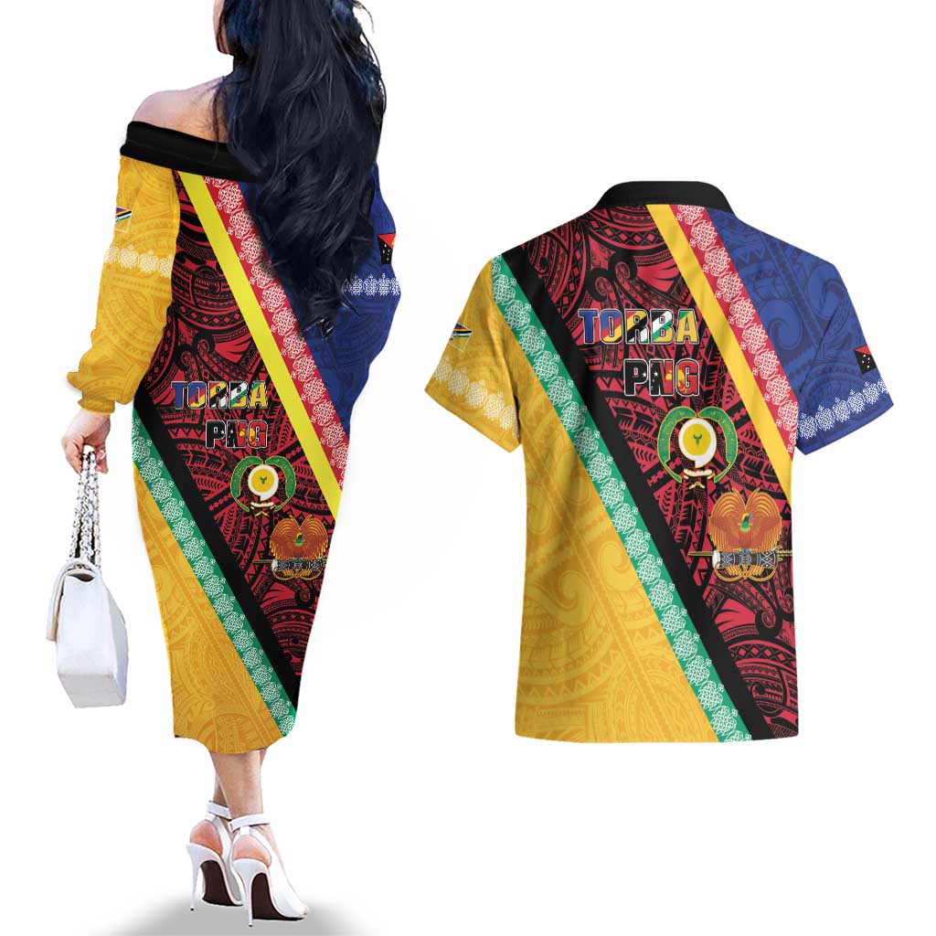 Love Torba PNG Day Couples Matching Off The Shoulder Long Sleeve Dress and Hawaiian Shirt Together We Grow - Polynesian Pride