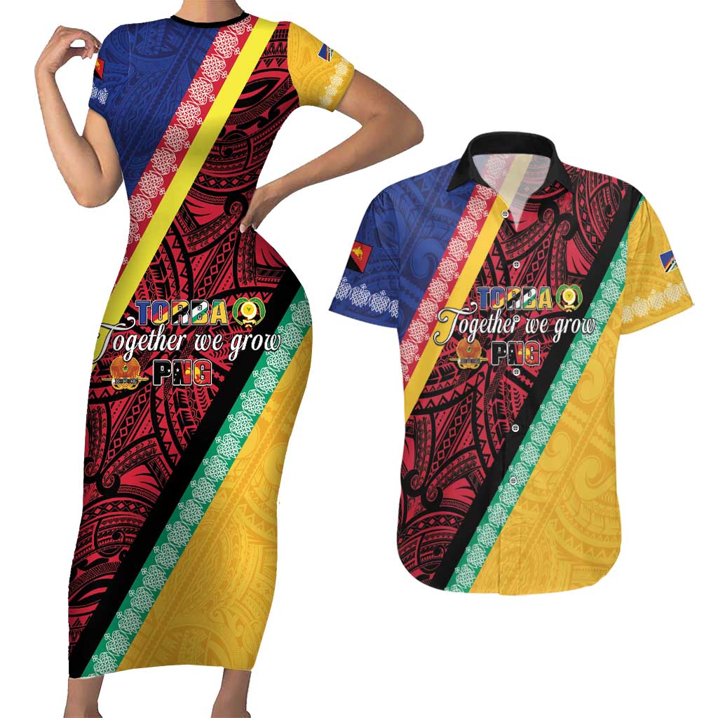 Love Torba PNG Day Couples Matching Short Sleeve Bodycon Dress and Hawaiian Shirt Together We Grow - Polynesian Pride
