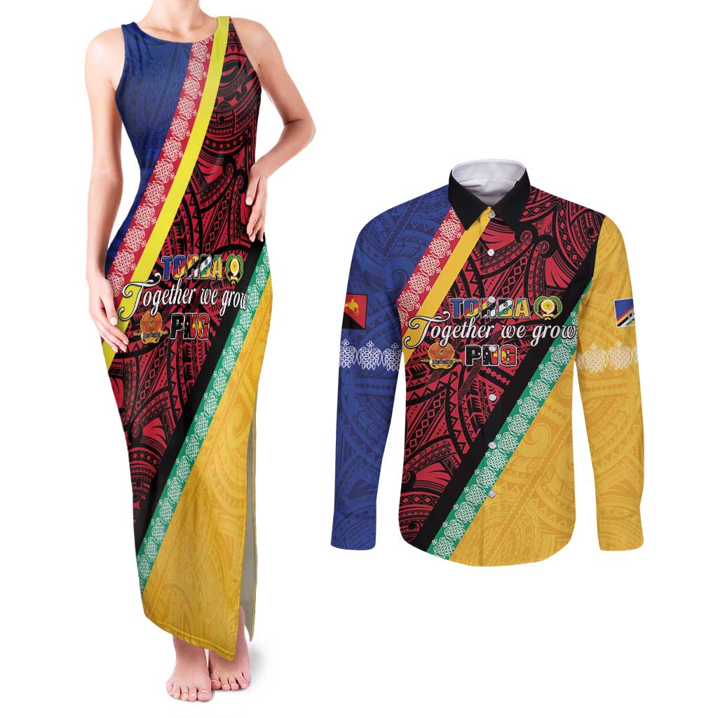 Love Torba PNG Day Couples Matching Tank Maxi Dress and Long Sleeve Button Shirt Together We Grow - Polynesian Pride