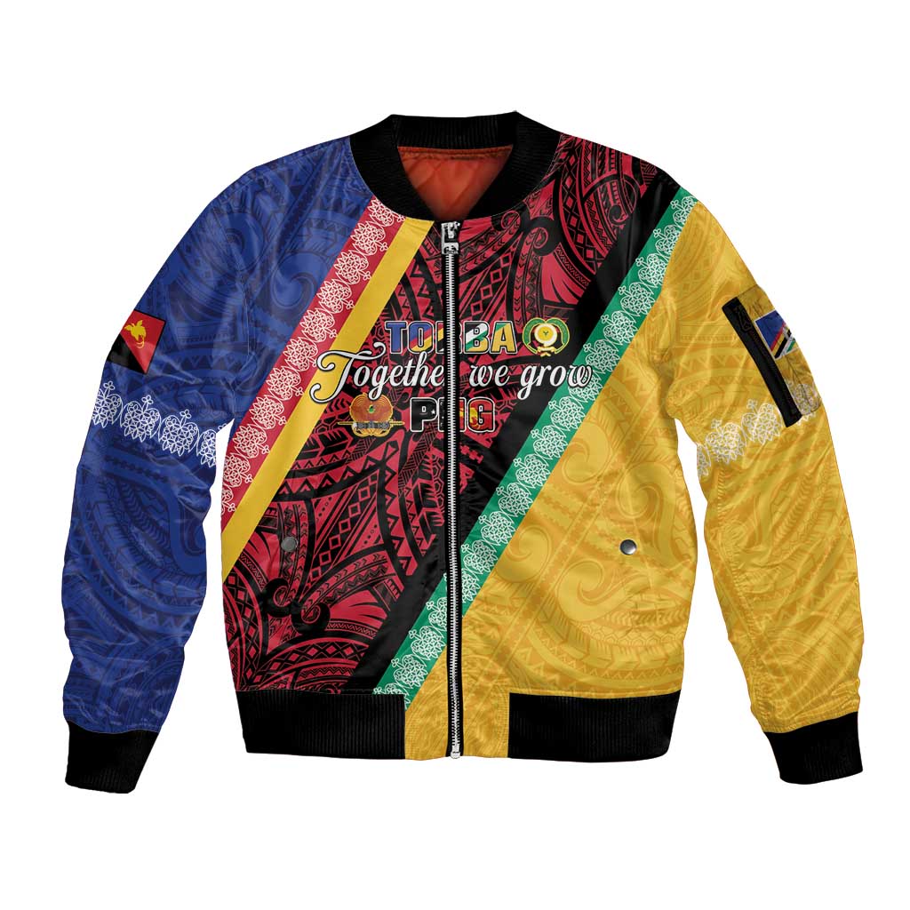 Love Torba PNG Day Sleeve Zip Bomber Jacket Together We Grow - Polynesian Pride