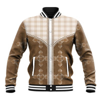 Beige Hawaii Paniolo Quilt Motif Baseball Jacket