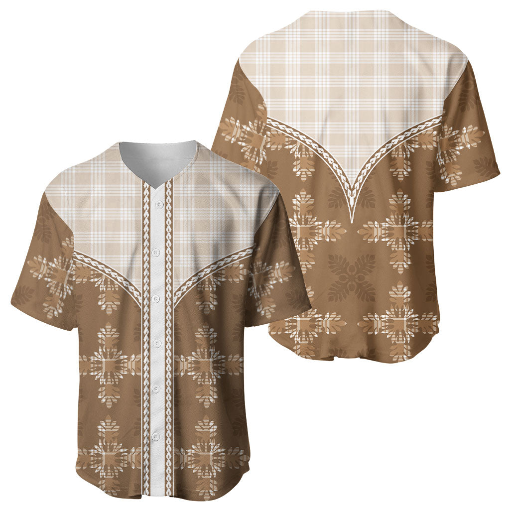 Beige Hawaii Paniolo Quilt Motif Baseball Jersey