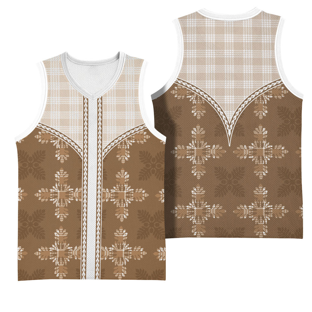 Beige Hawaii Paniolo Quilt Motif Basketball Jersey