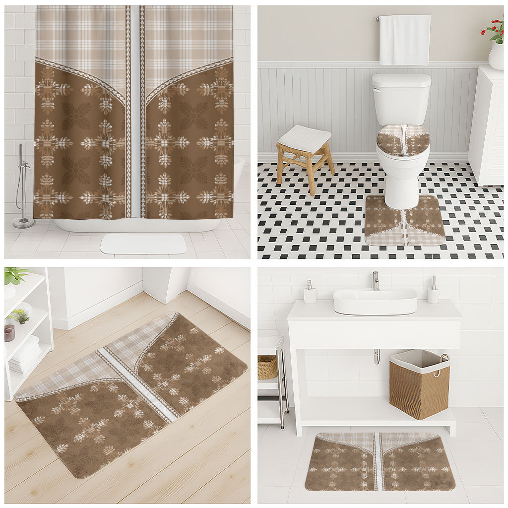 Beige Hawaii Paniolo Quilt Motif Bathroom Set