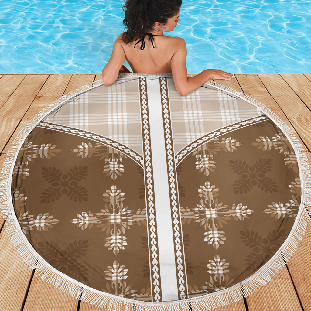 Beige Hawaii Paniolo Quilt Motif Beach Blanket
